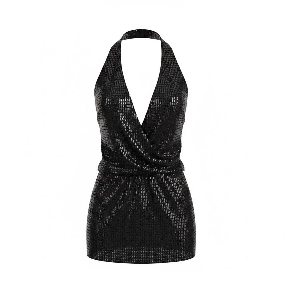 Zara Sequin Halter Mini Pary Dress Romper Open Back X Small